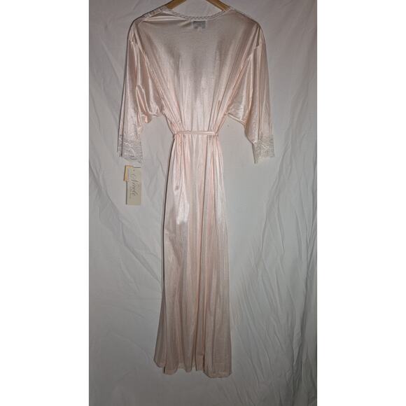 Vintage deadstock Nicole Womens Full Length Blush Nylon Belted Robe Sz SP Lace - Picture 5 of 9